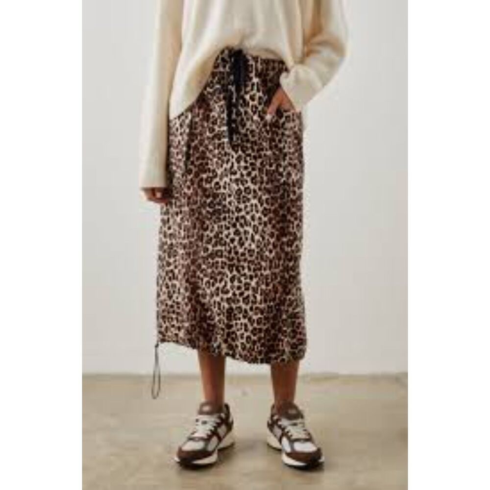 Rails Anya Leopard Print Midi Skirt Womens S Brown Black Animal Print